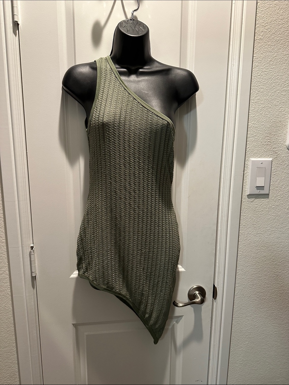 One-Shoulder Olive Knit Asymmetric cover up